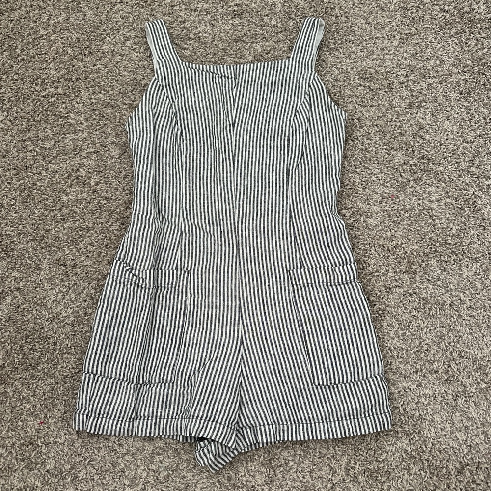 Reformation Black and White Stripe Linen Cotton Romper Women’s Size 4
